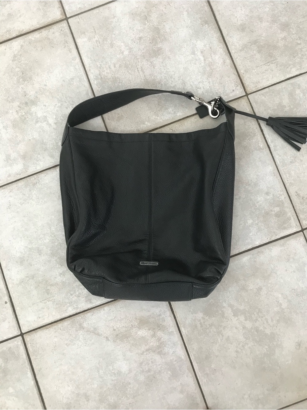 Coach Black Pebbled Leather Hobo Bag with Tassel